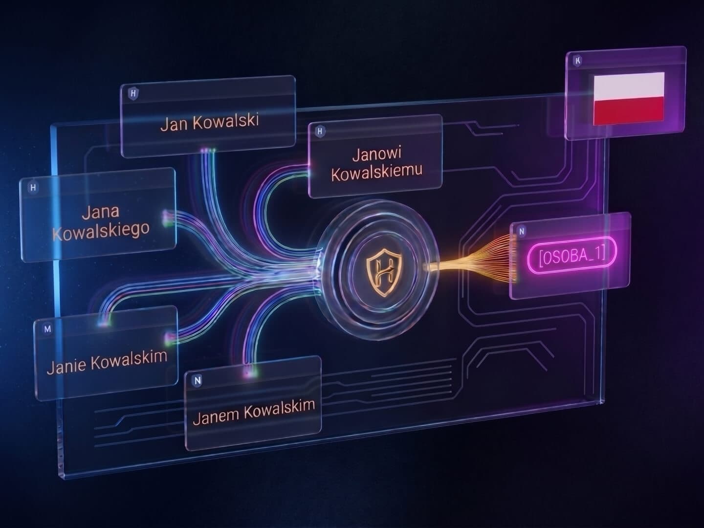 Przykład wykrywania polskiej deklinacji - różne formy gramatyczne tego samego nazwiska przypisane do jednej etykiety